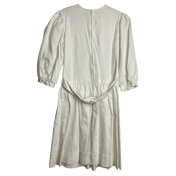 Vintage Sylvia Whyte Dress Girls 7 White Lace Collar Pleated Cottagecore Prairie - Picture 2 of 6